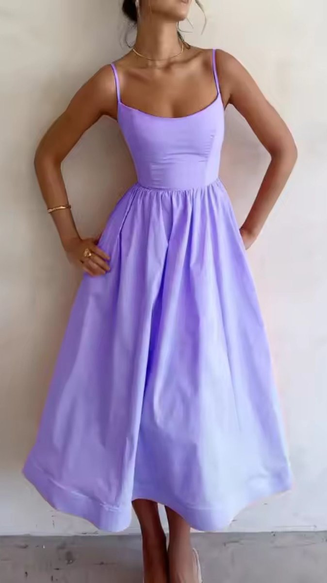 Women's Sweetheart Spaghetti-Strap Midi Formal Dress Flared Skirt