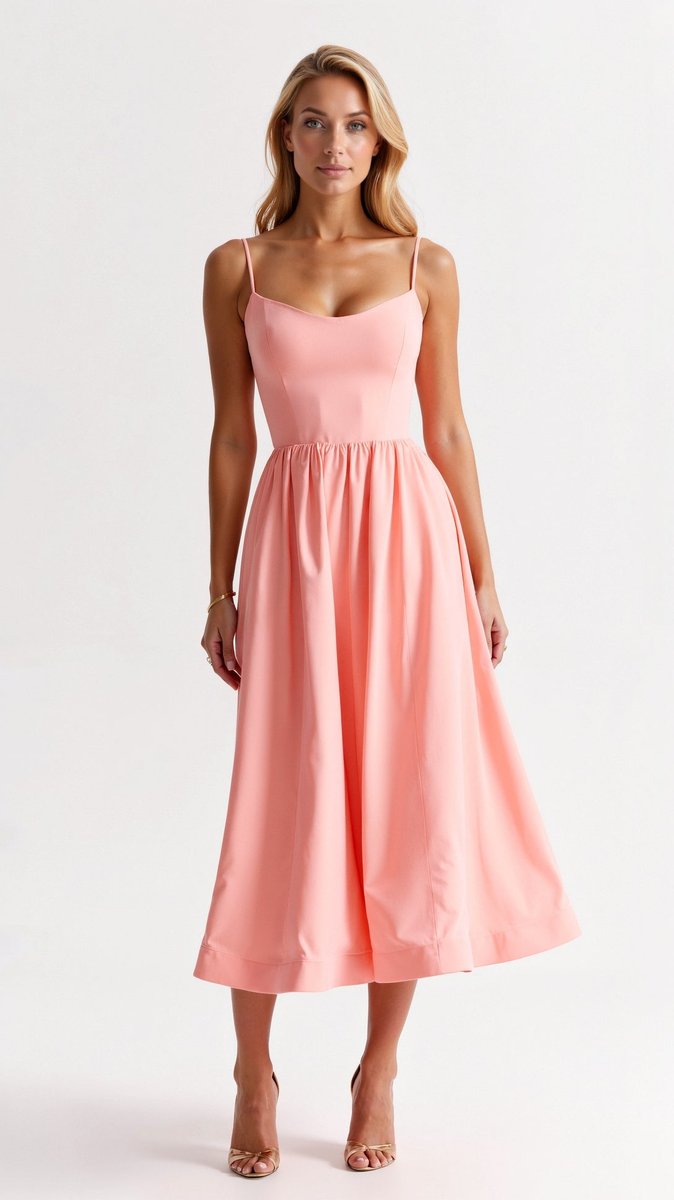 Women's Sweetheart Spaghetti-Strap Midi Formal Dress Flared Skirt