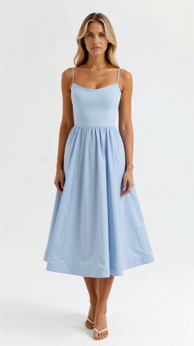 Women's Sweetheart Spaghetti-Strap Midi Formal Dress Flared Skirt