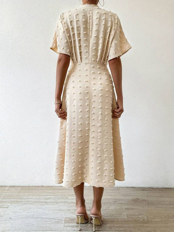 Women's Swiss Dot A-Line Fall Midi Dress Short Sleeve