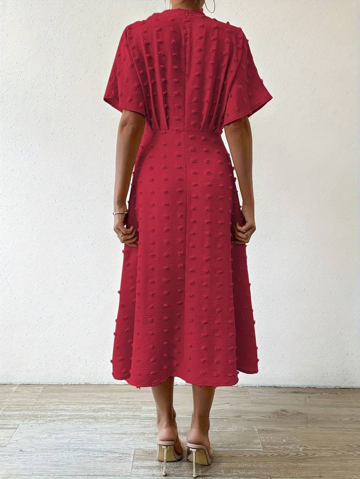 Women's Swiss Dot A-Line Fall Midi Dress Short Sleeve