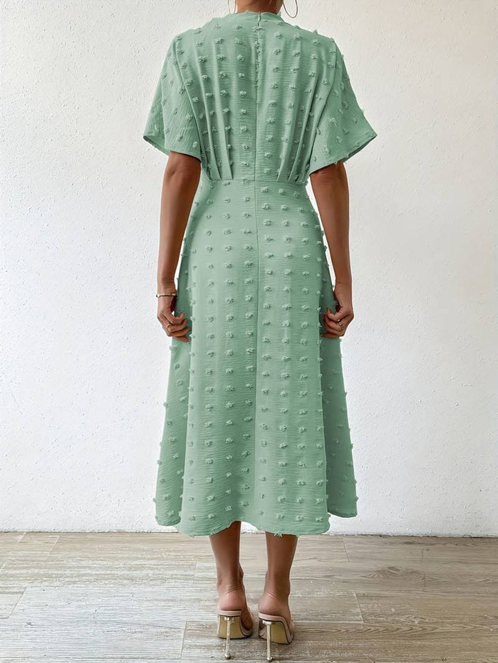 Women's Swiss Dot A-Line Fall Midi Dress Short Sleeve