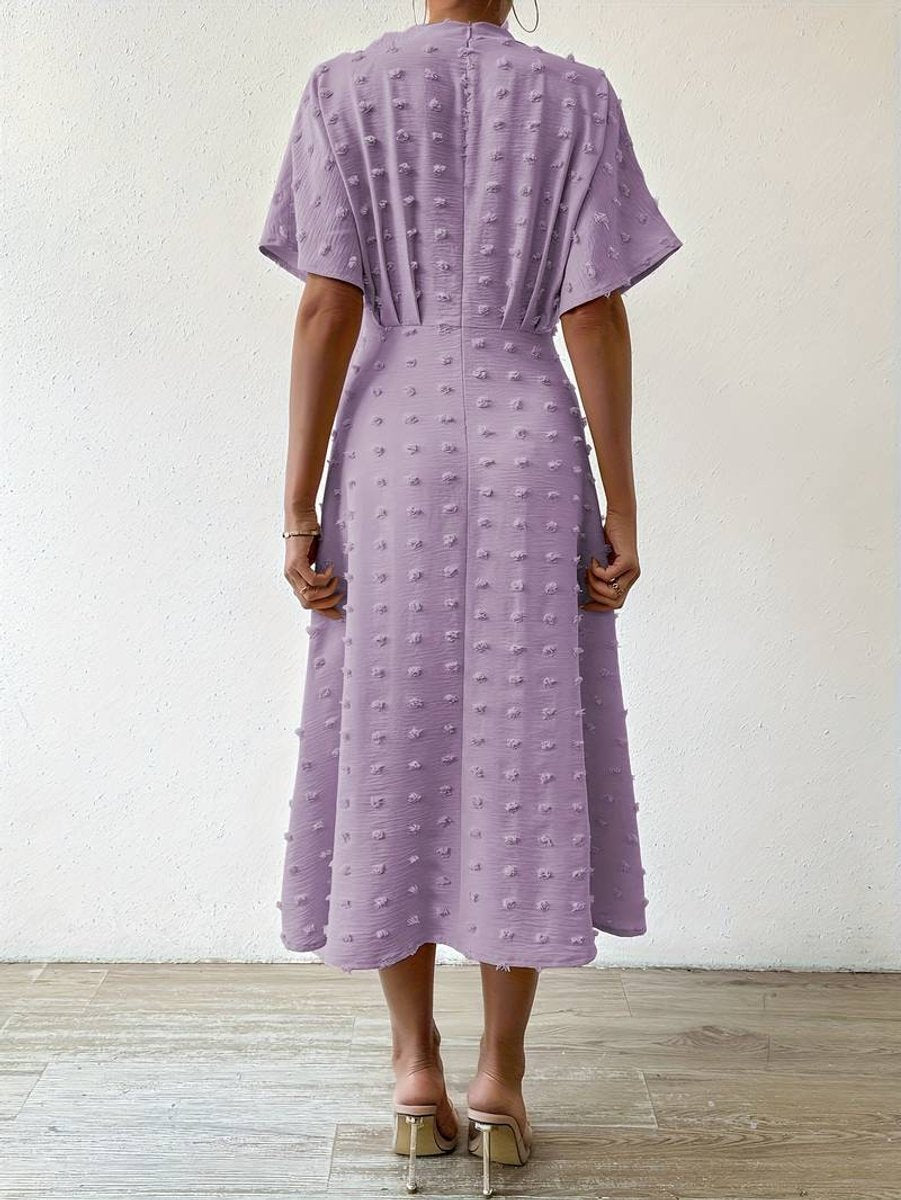 Women's Swiss Dot A-Line Fall Midi Dress Short Sleeve