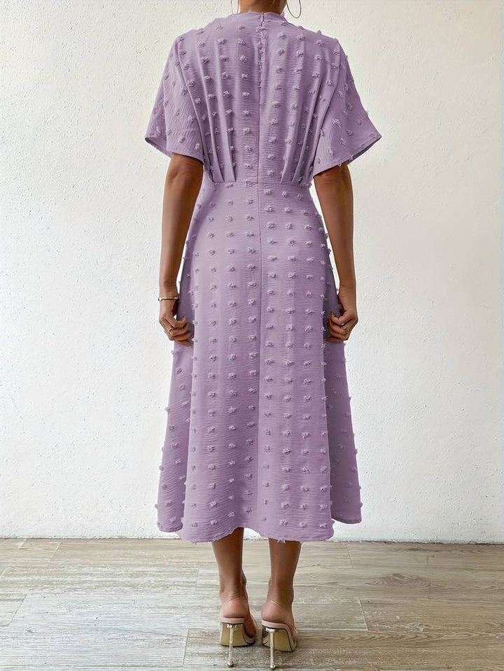 Women's Swiss Dot A-Line Fall Midi Dress Short Sleeve