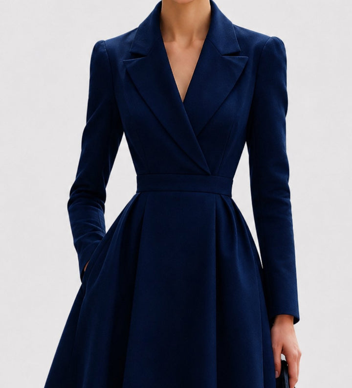 Women's Tailored A-Line Long Sleeve Fall Dress Midi Coat Dress