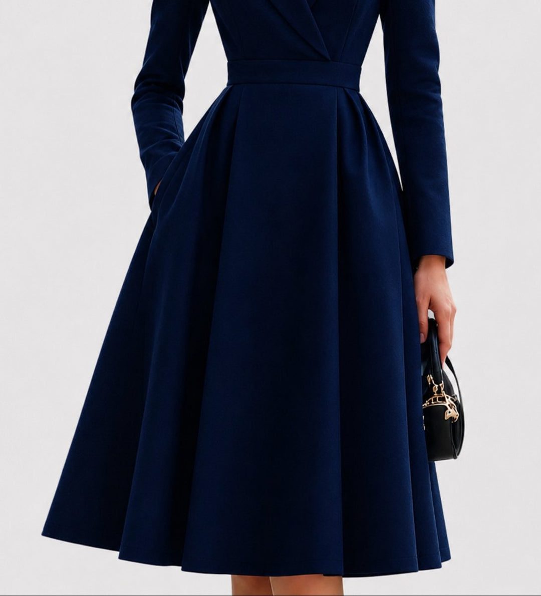 Women's Tailored A-Line Long Sleeve Fall Dress Midi Coat Dress