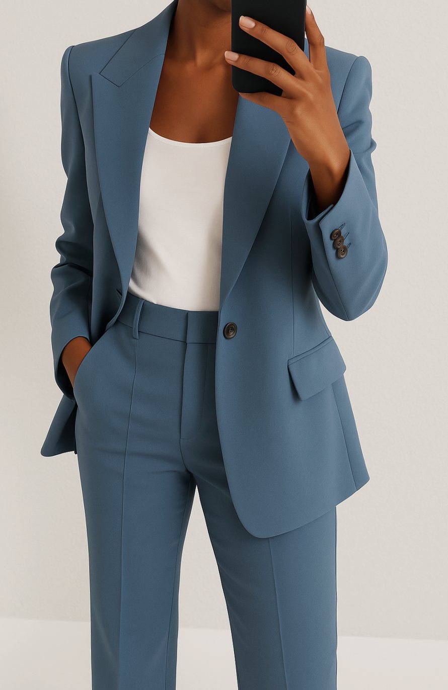 Women's Tailored Blazer Pant Suit Set Two-Piece - Blue