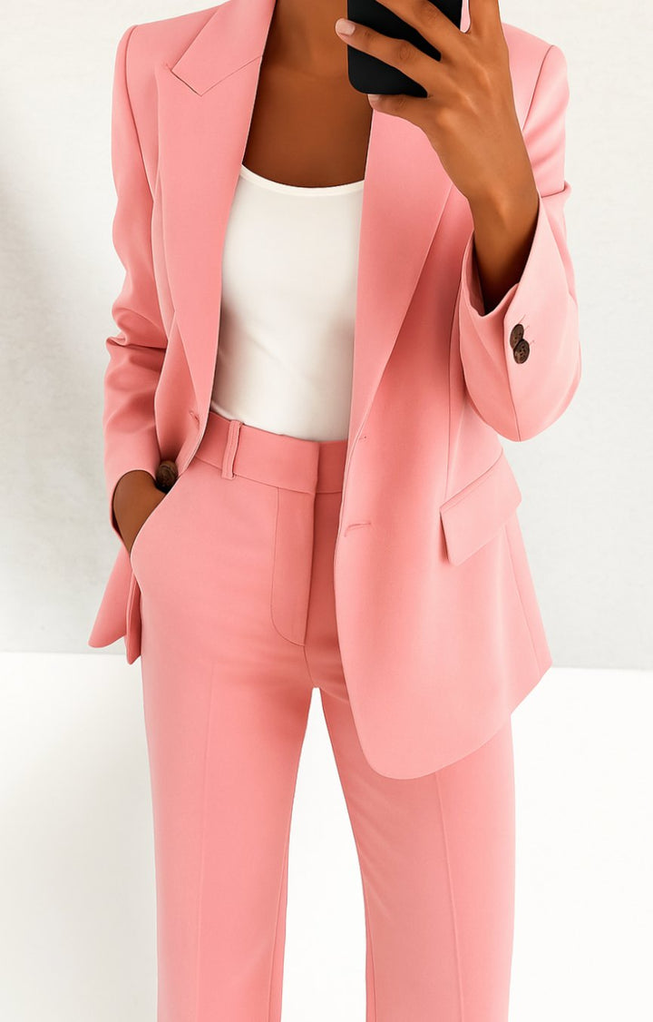 Women's Tailored Blazer Pant Suit Set Two-Piece - Pink