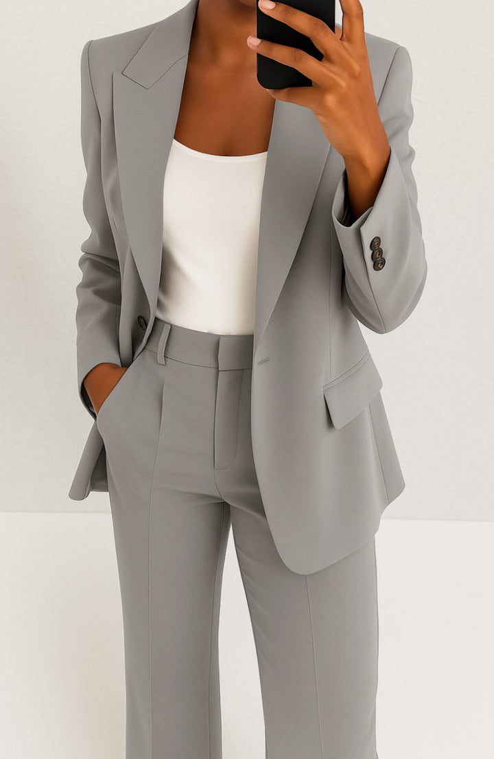 Women's Tailored Blazer Pant Suit Set Two-Piece - Gray