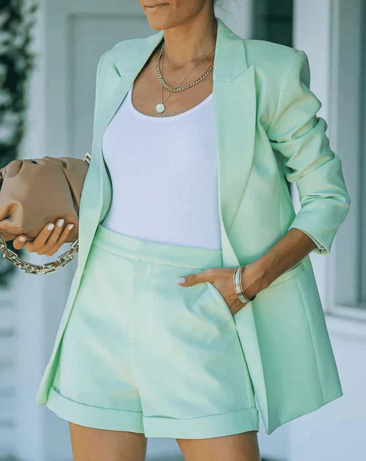 Women's Tailored Blazer Shorts Two-Piece Suit Set