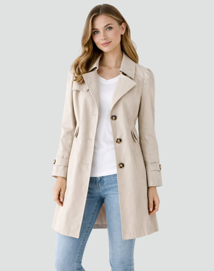 Women's Tailored Mid-Length Double-Breasted Lapel Trench Coat - Beige