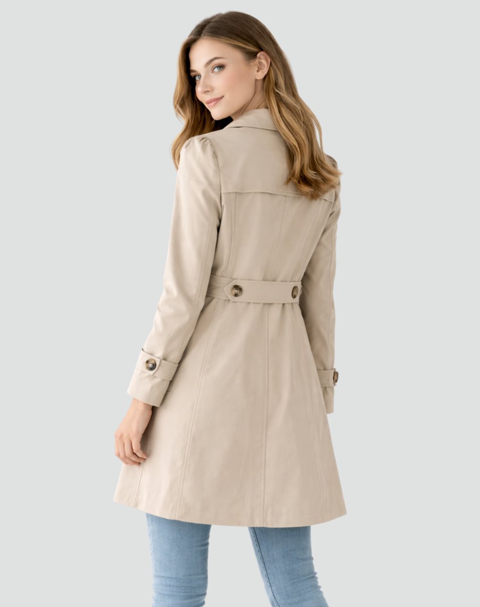 Women's Tailored Mid-Length Double-Breasted Lapel Trench Coat
