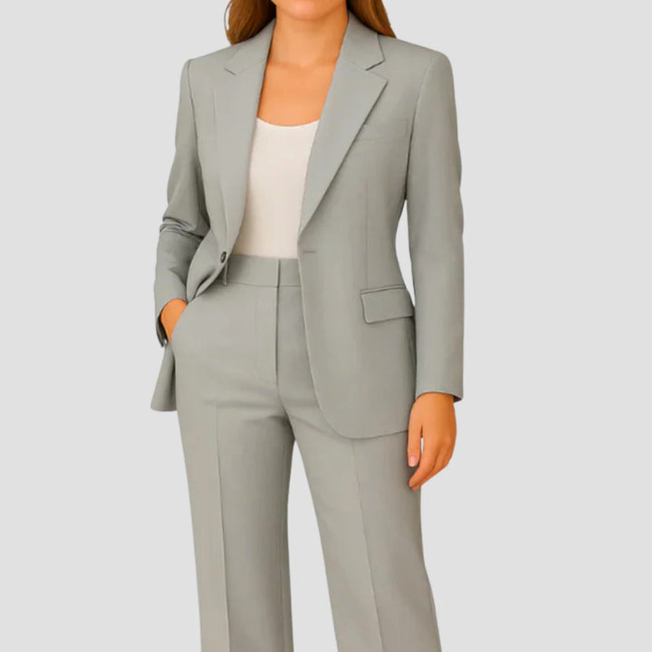 Women's Tailored Single-Button Blazer Pants Suit Set - Grey