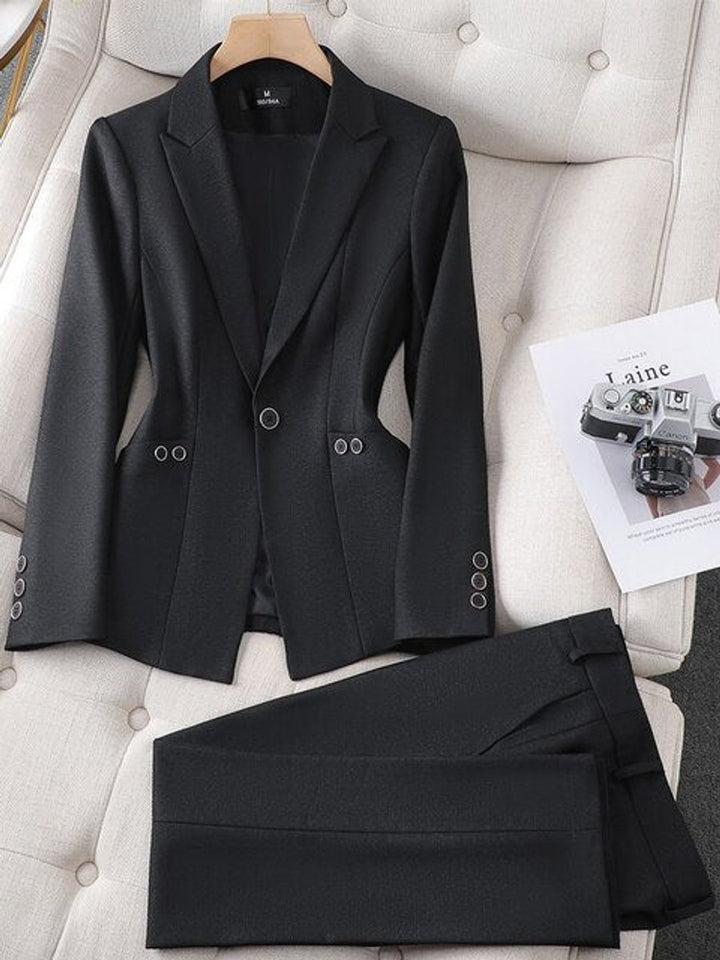 Women's Tailored Single-Button Blazer Suit Set High-Waist Pants