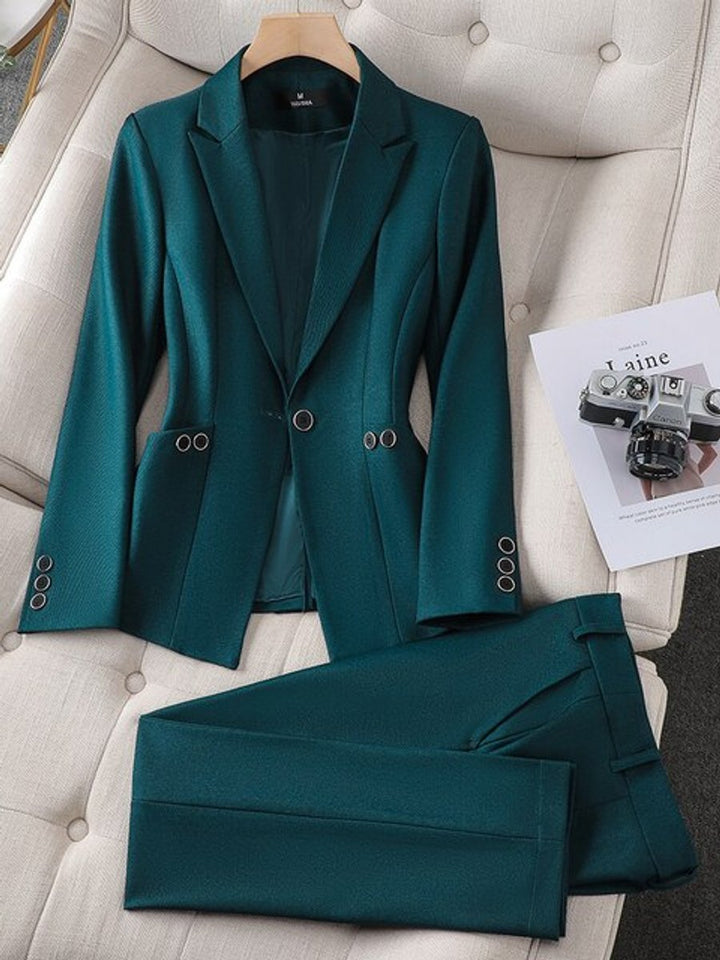 Women's Tailored Single-Button Blazer Suit Set High-Waist Pants