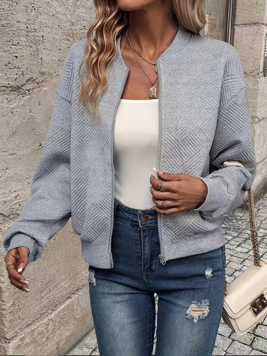 Women's Textured Zip-Up Bomber Cardigan Knit Jacket