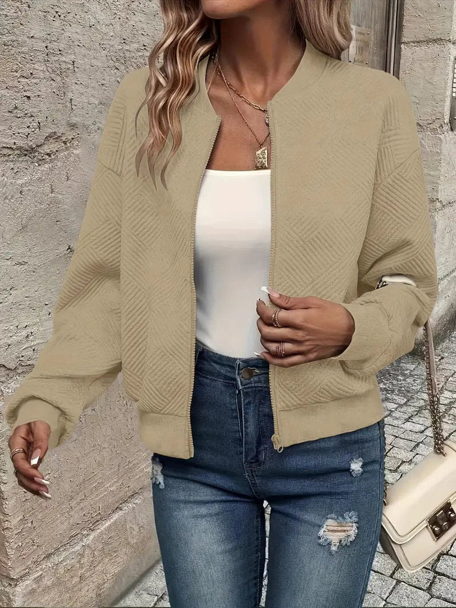 Women's Textured Zip-Up Bomber Cardigan Knit Jacket