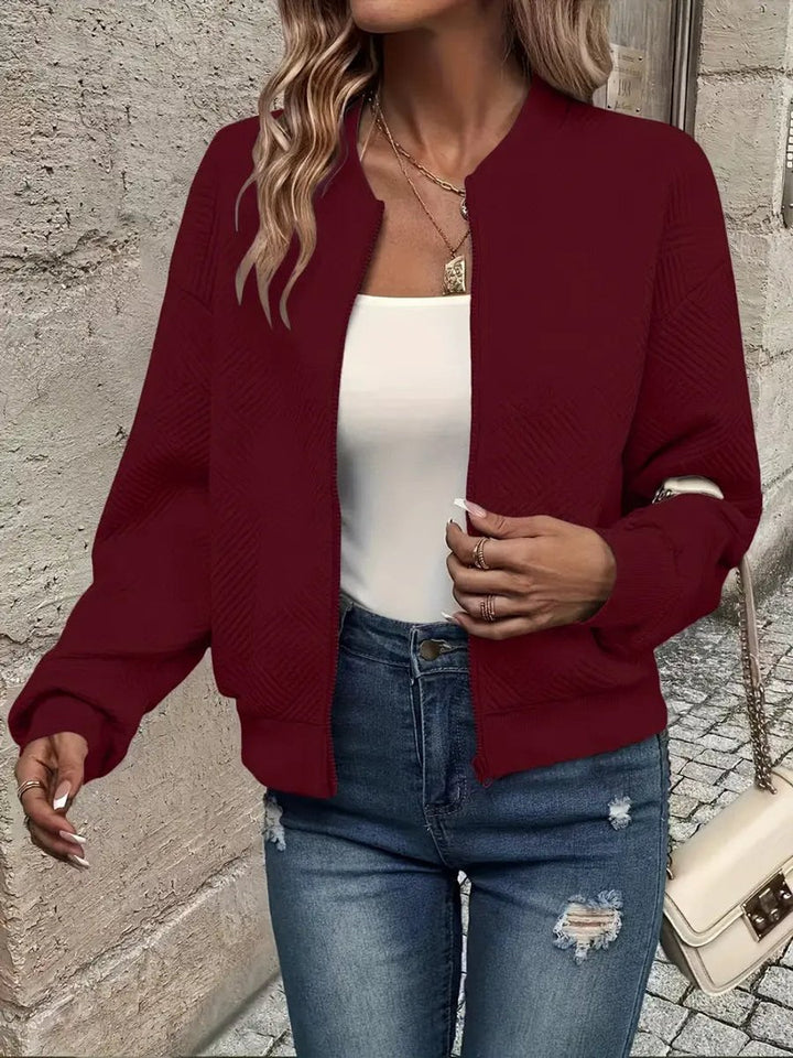Women's Textured Zip-Up Bomber Cardigan Knit Jacket