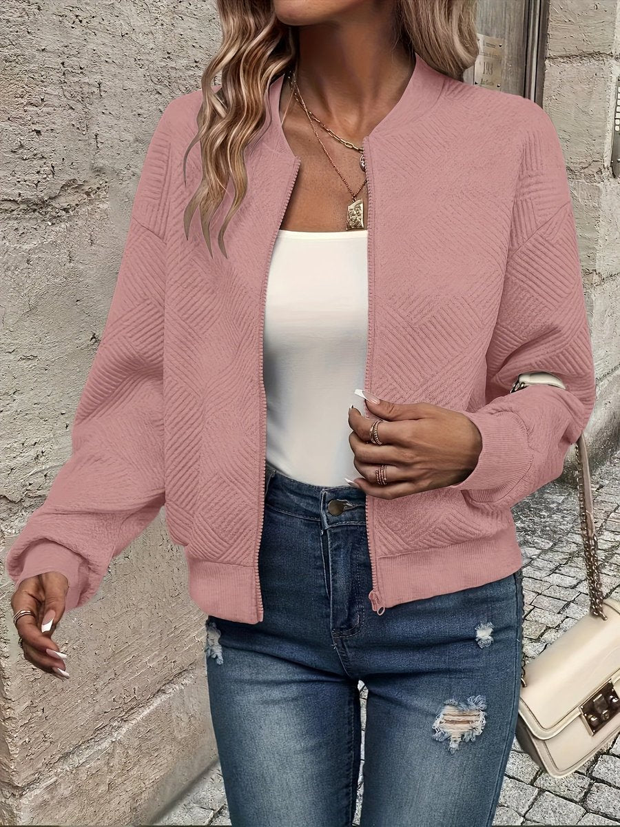 Women's Textured Zip-Up Bomber Cardigan Knit Jacket
