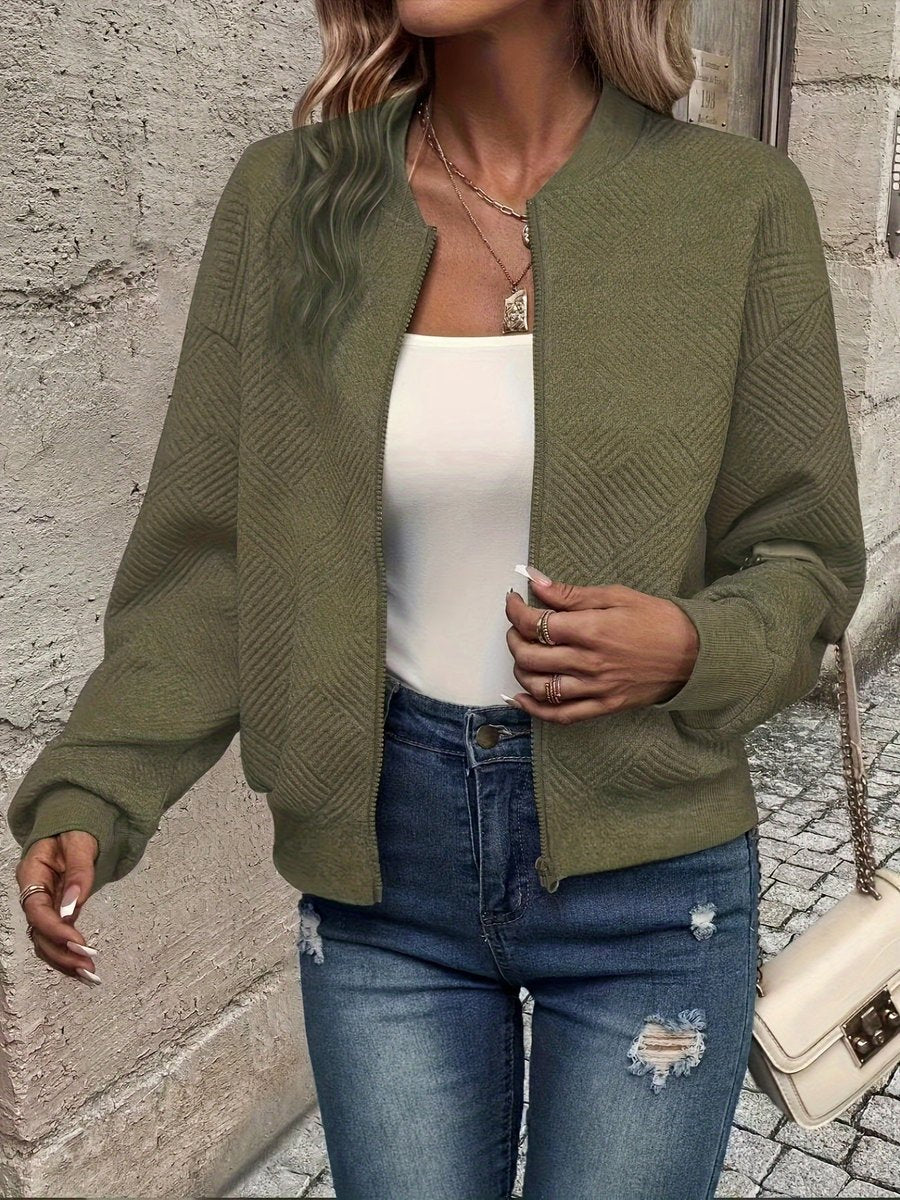 Women's Textured Zip-Up Bomber Cardigan Knit Jacket