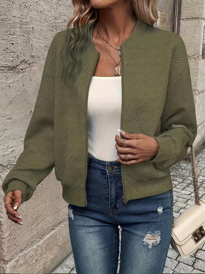 Women's Textured Zip-Up Bomber Cardigan Knit Jacket