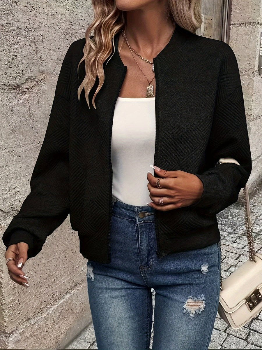 Women's Textured Zip-Up Bomber Cardigan Knit Jacket