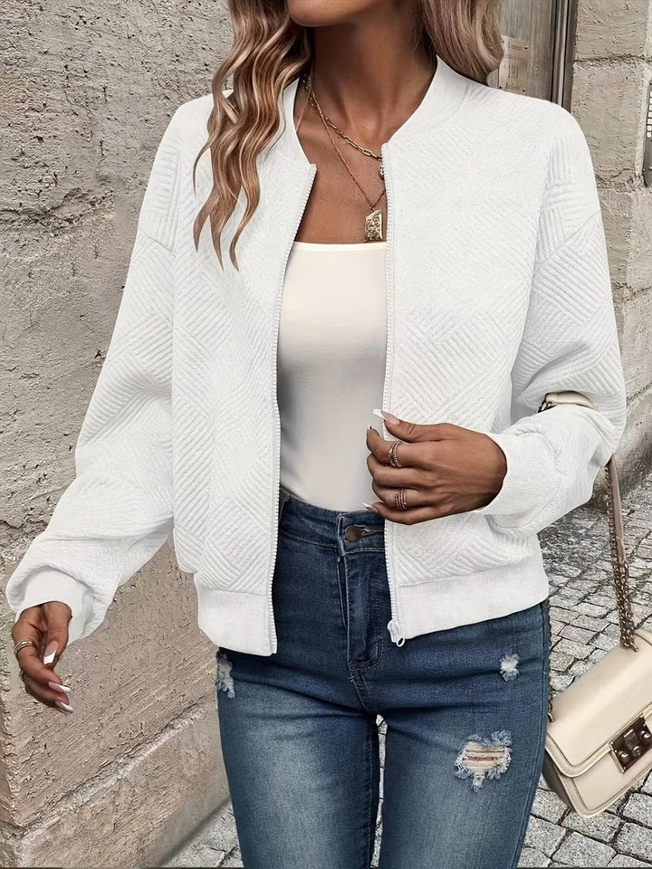 Women's Textured Zip-Up Bomber Cardigan Knit Jacket