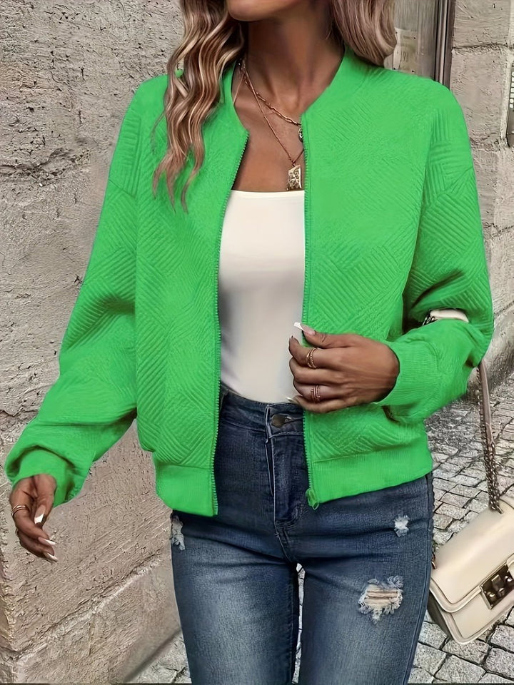 Women's Textured Zip-Up Bomber Cardigan Knit Jacket