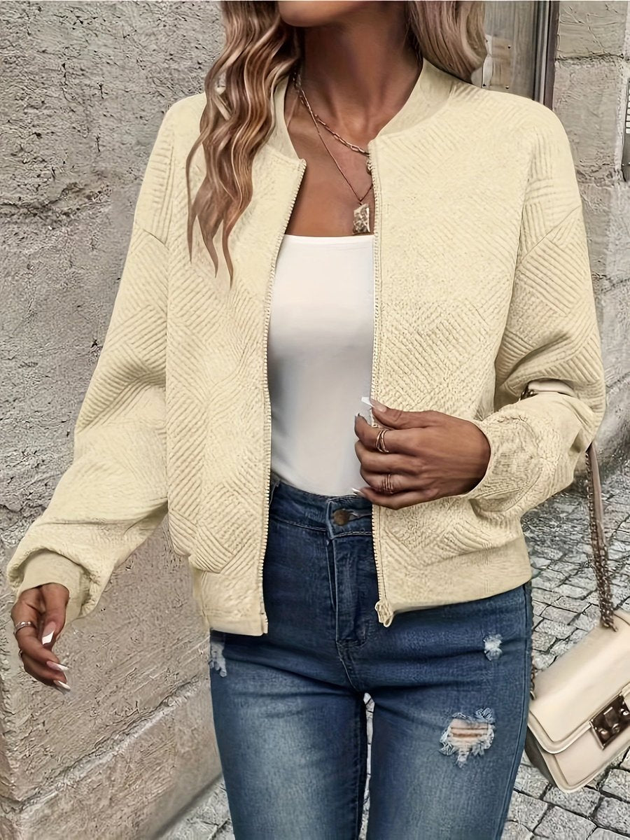Women's Textured Zip-Up Bomber Cardigan Knit Jacket