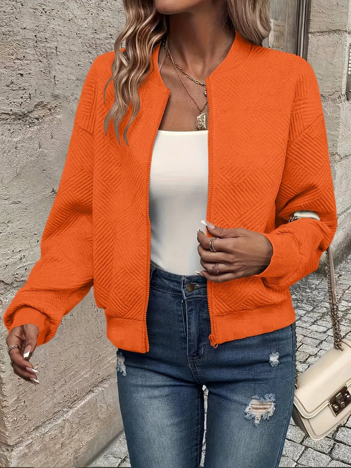 Women's Textured Zip-Up Bomber Cardigan Knit Jacket