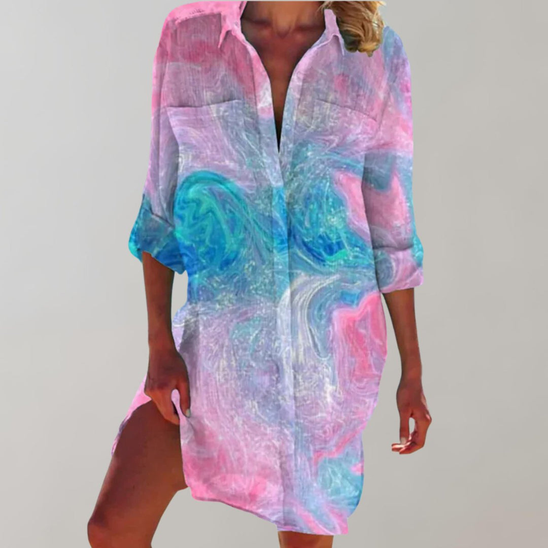 Women's Tie-Dye Button-Down Relaxed Fall Midi Dress