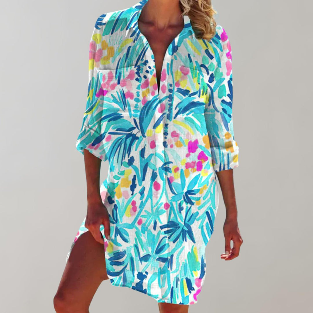 Women's Tie-Dye Button-Down Relaxed Fall Midi Dress
