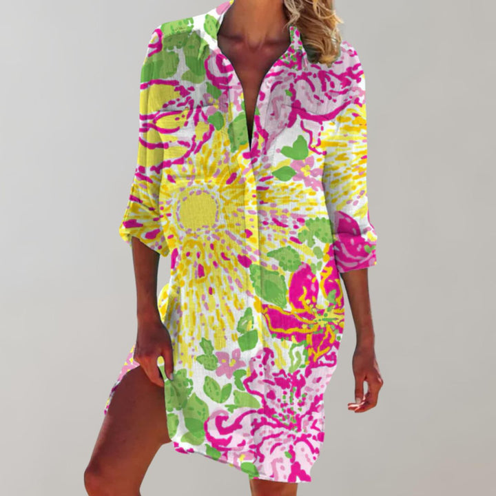 Women's Tie-Dye Button-Down Relaxed Fall Midi Dress