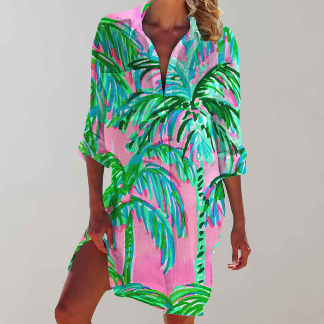 Women's Tie-Dye Button-Down Relaxed Fall Midi Dress
