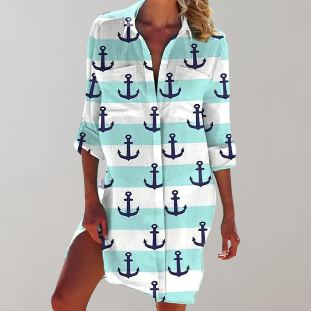 Women's Tie-Dye Button-Down Relaxed Fall Midi Dress