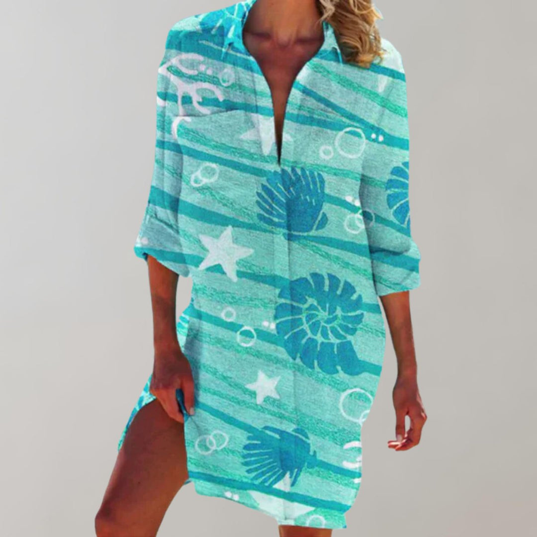 Women's Tie-Dye Button-Down Relaxed Fall Midi Dress