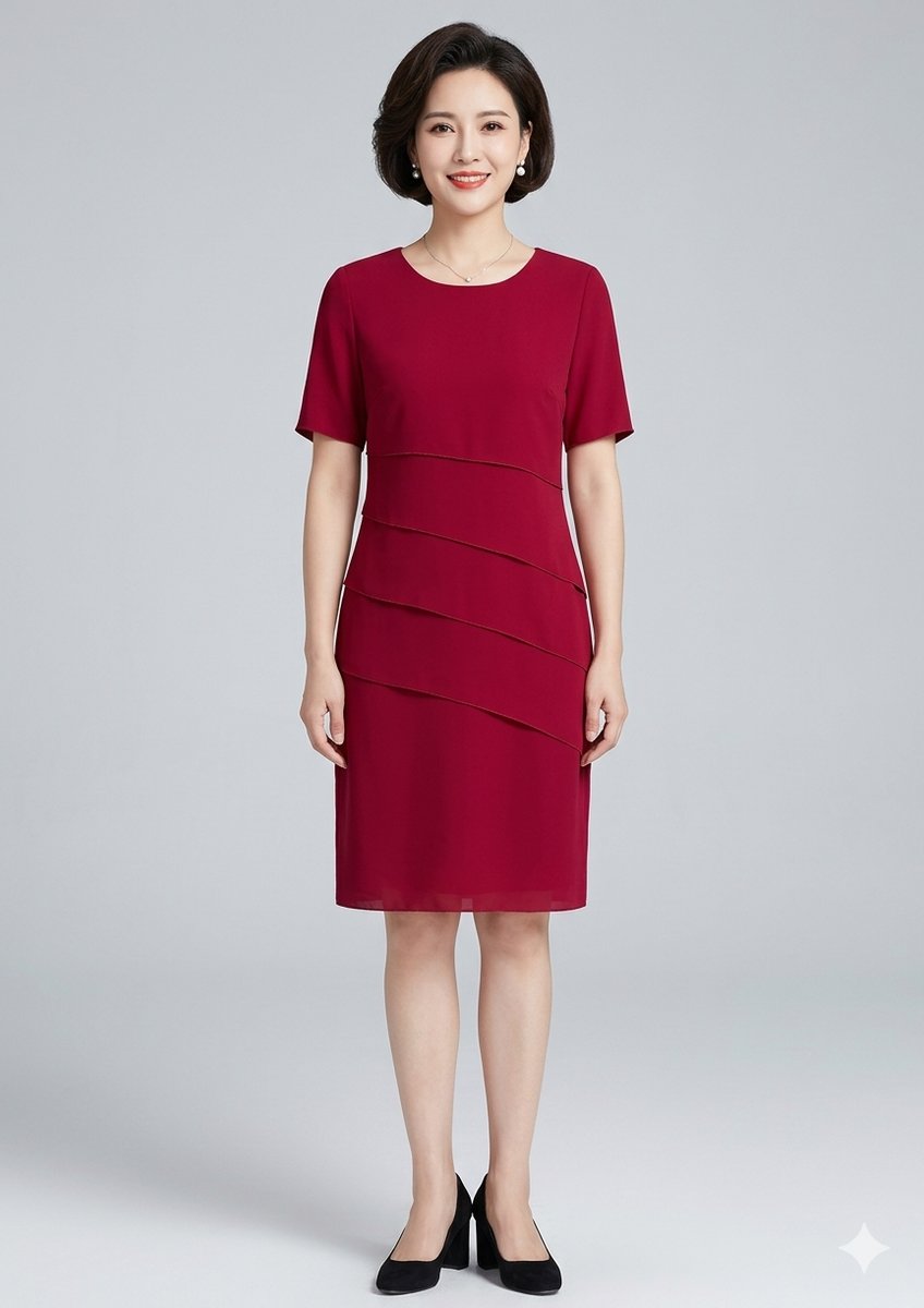 Women's Tiered Chiffon Fall Wedding Guest Dress Short Sleeve
