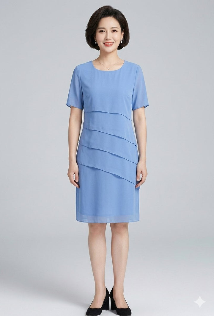 Women's Tiered Chiffon Fall Wedding Guest Dress Short Sleeve