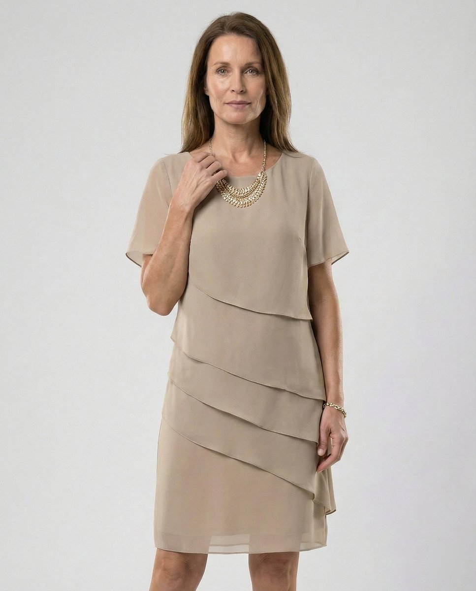Women's Tiered Chiffon Fall Wedding Guest Dress Short Sleeve