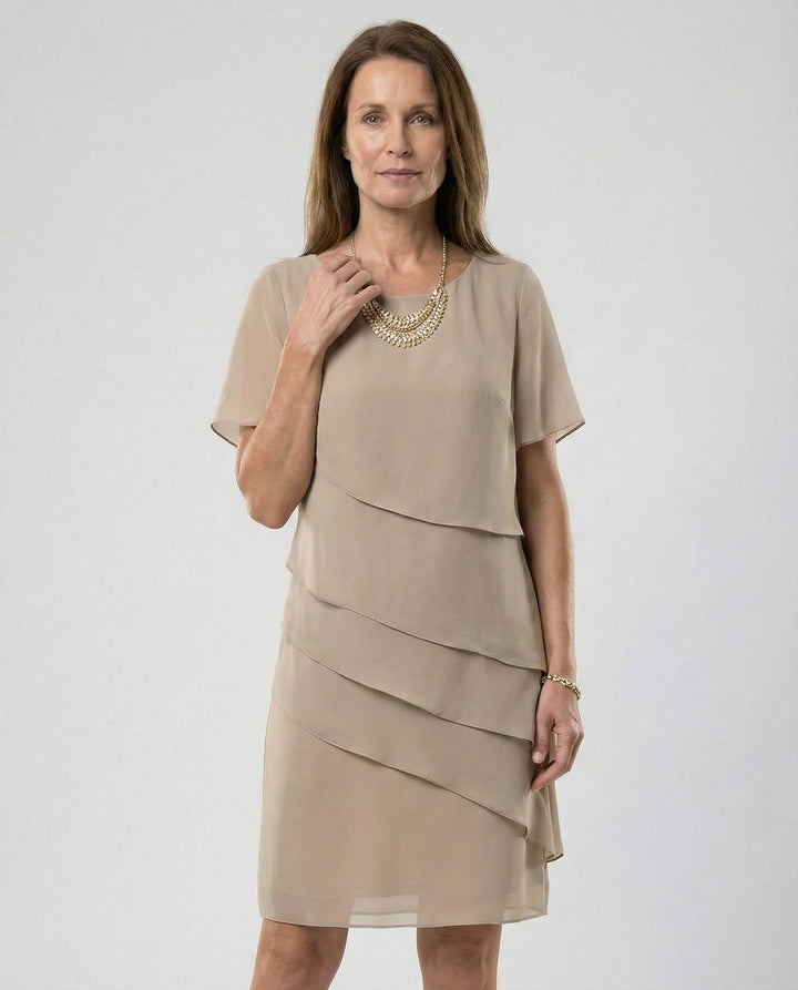 Women's Tiered Chiffon Fall Wedding Guest Dress Short Sleeve