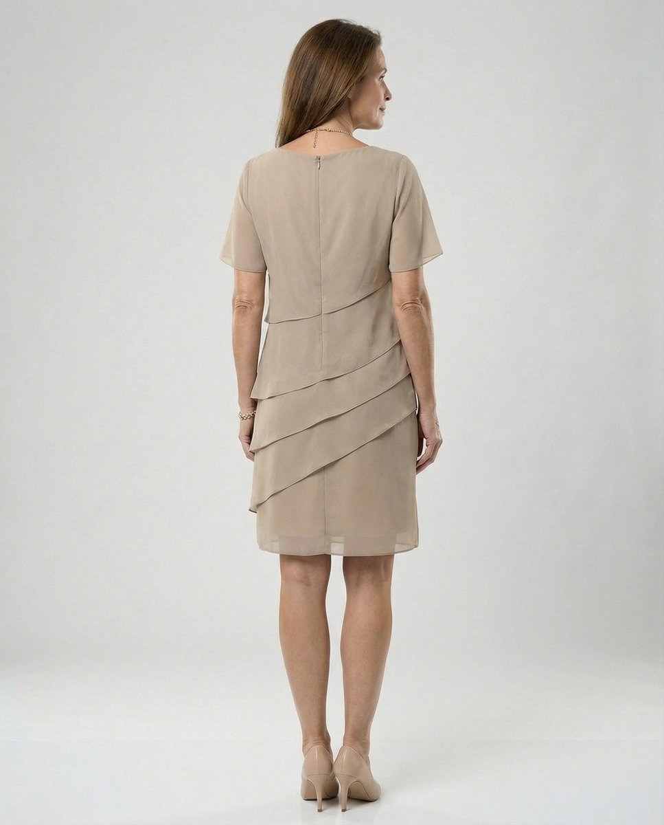 Women's Tiered Chiffon Fall Wedding Guest Dress Short Sleeve