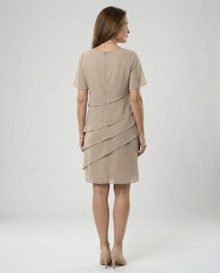Women's Tiered Chiffon Fall Wedding Guest Dress Short Sleeve