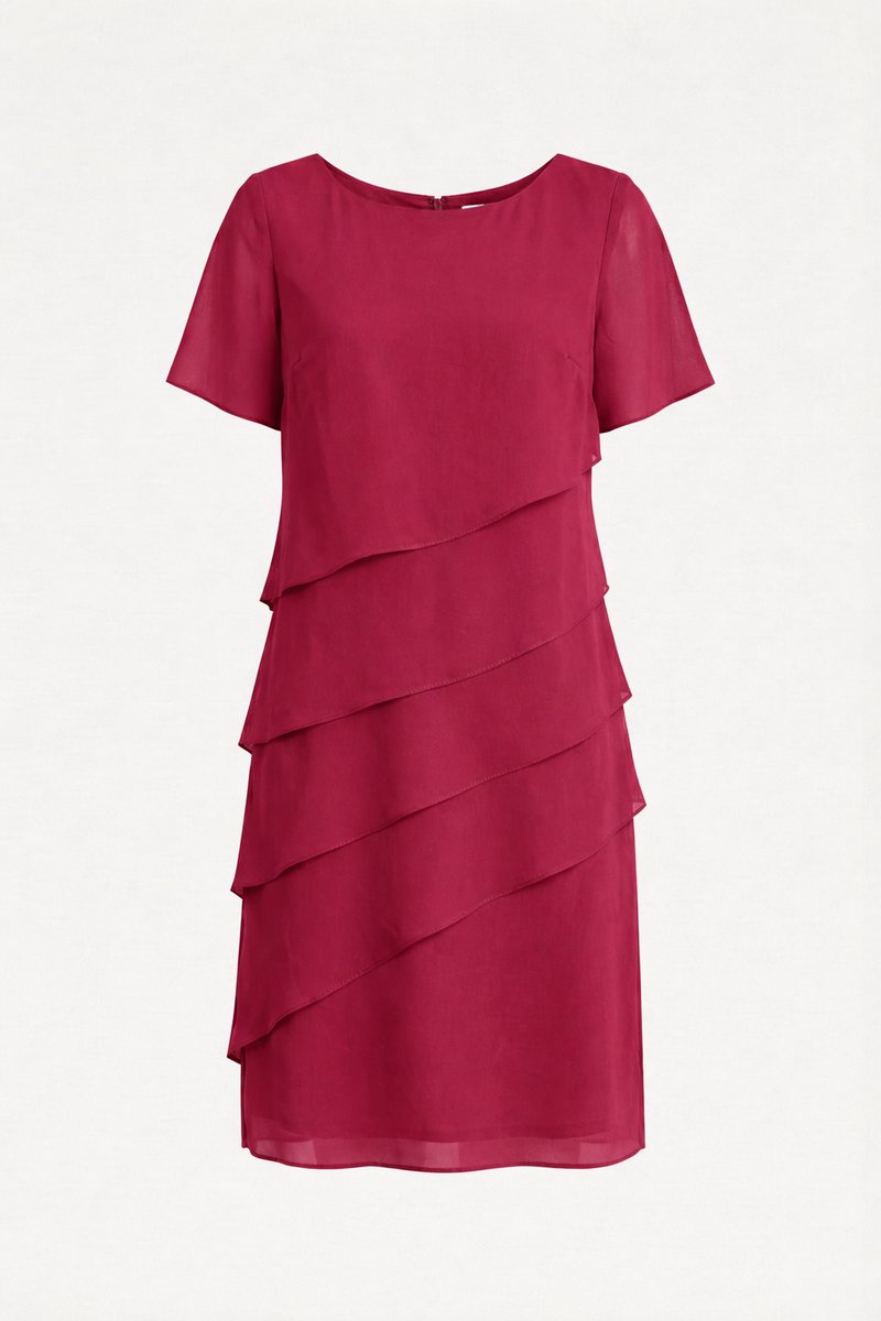 Women's Tiered Chiffon Fall Wedding Guest Dress Short Sleeve