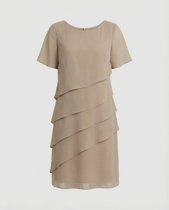 Women's Tiered Chiffon Fall Wedding Guest Dress Short Sleeve