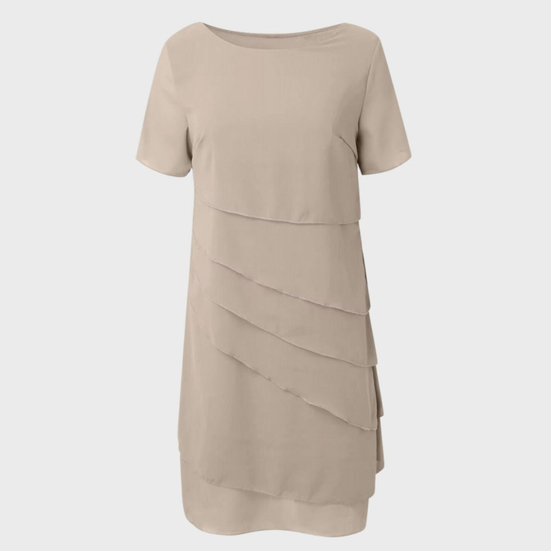 Women's Tiered Chiffon Short-Sleeve Formal Dress