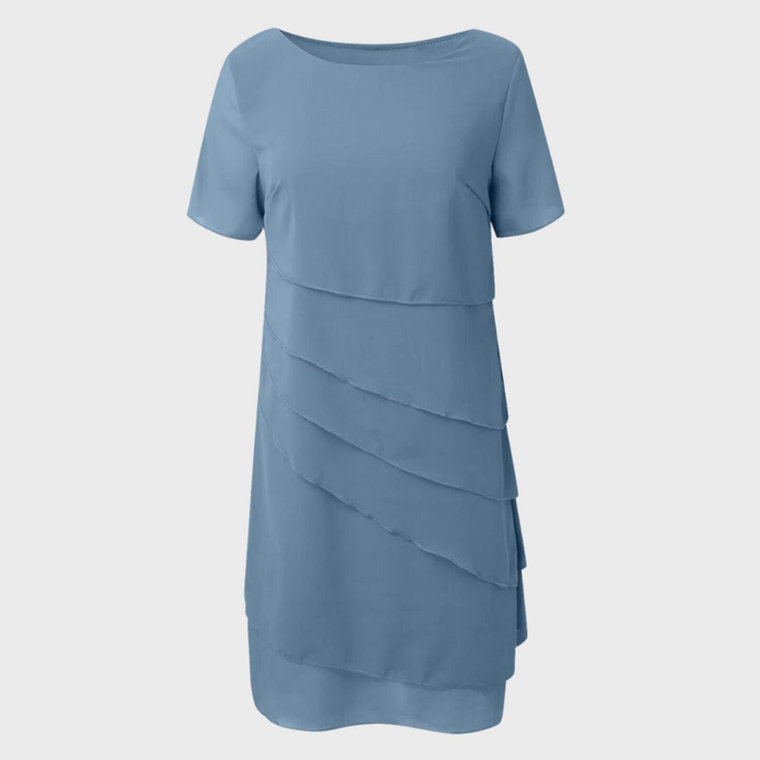Women's Tiered Chiffon Short-Sleeve Formal Dress
