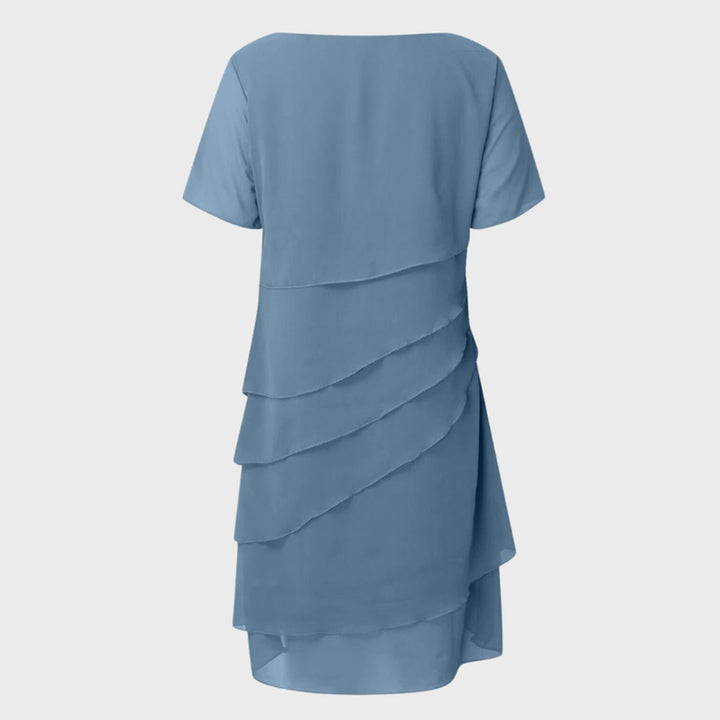 Women's Tiered Chiffon Short-Sleeve Formal Dress