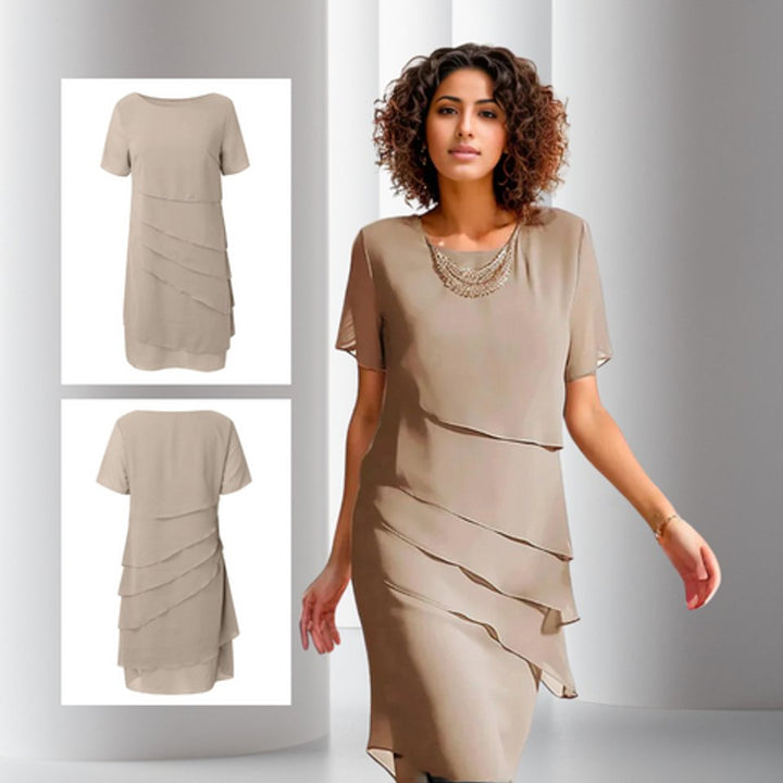Women's Tiered Chiffon Short-Sleeve Formal Dress