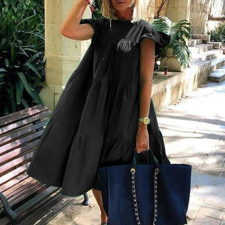 Women's Tiered Flowy Fall Midi Dress Ruffle Cap Sleeve