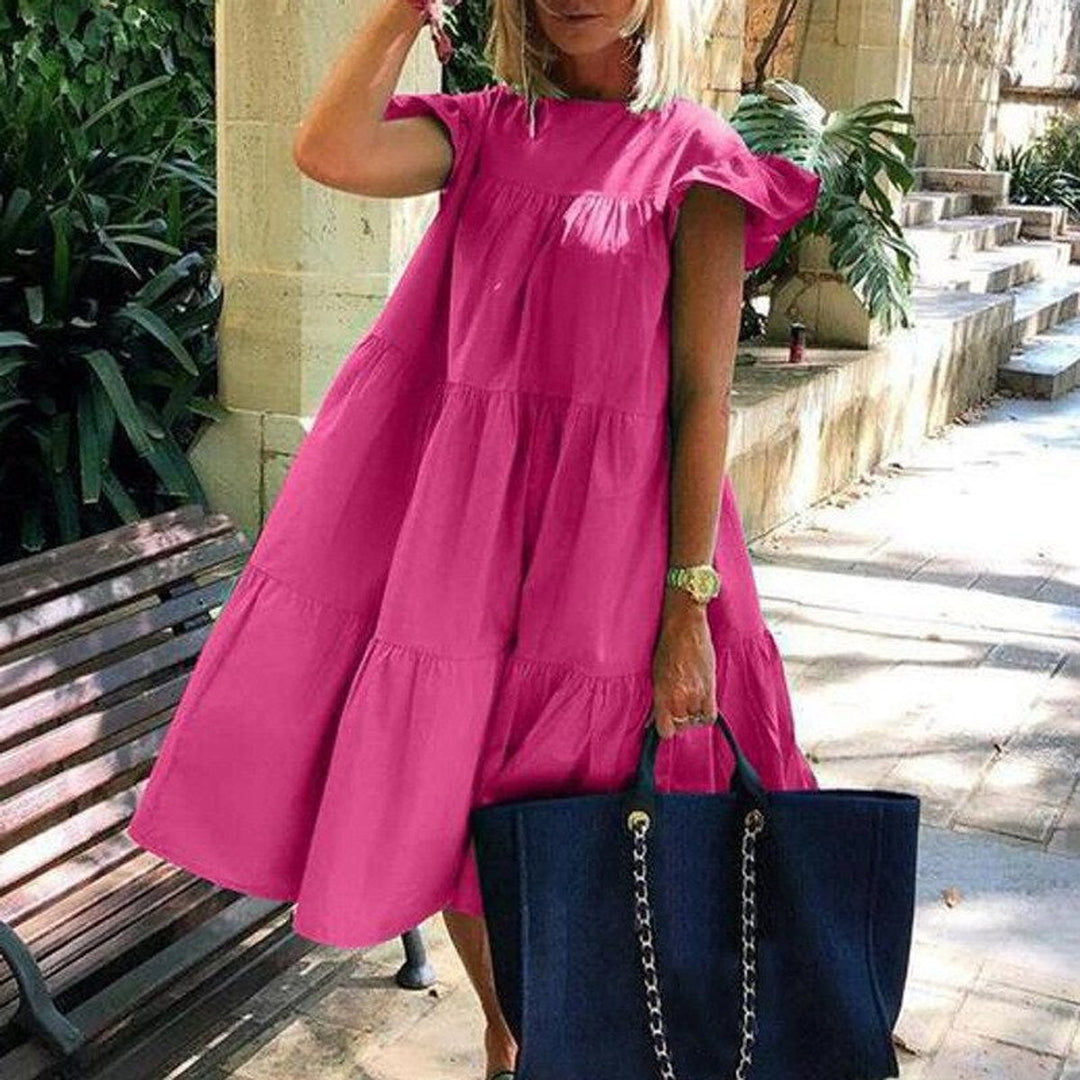 Women's Tiered Flowy Fall Midi Dress Ruffle Cap Sleeve